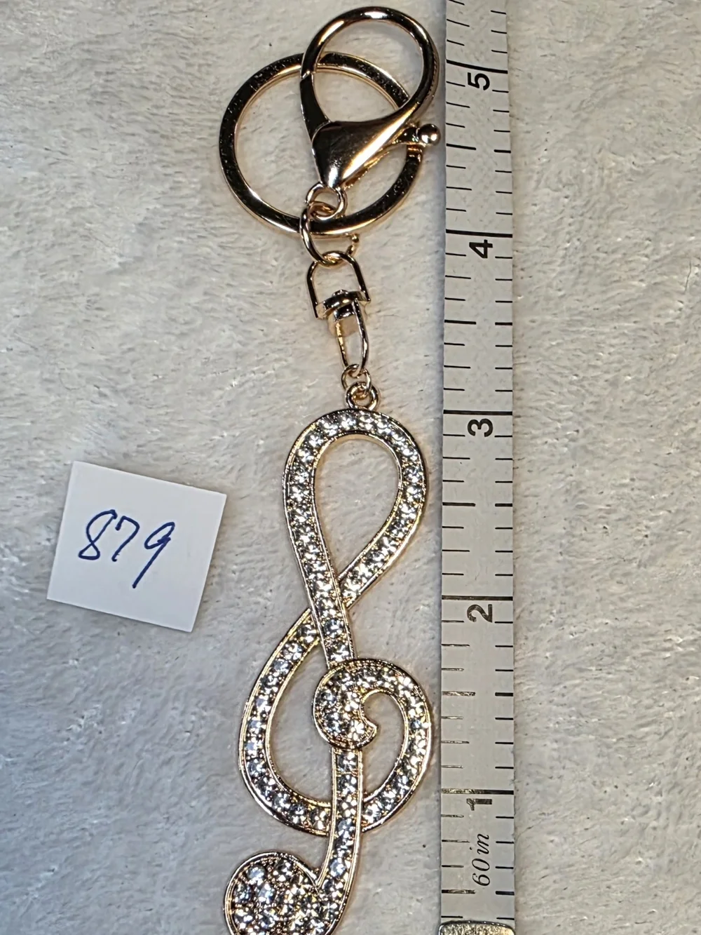 Rhinestone Treble Clef Keychain - Gold Tone
